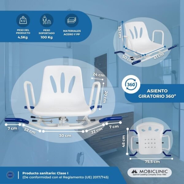 Mobiclinic Silla de baño giratoria Lago - Imagen 2